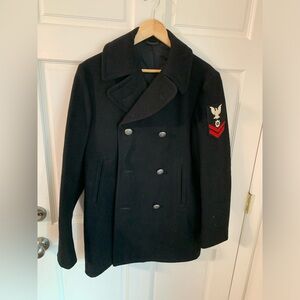 Vintage US Engineman Second Class Black 100% Wool Vi-Mil Inc Pea Coat 36R